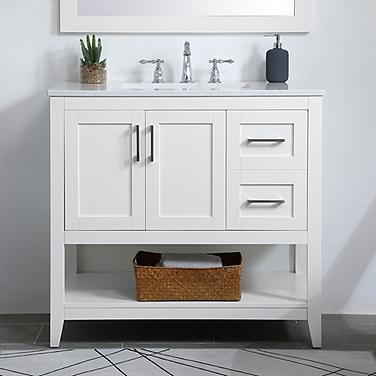 Vaedra 36" Wide White Wood 3-Door Single Sink Vanity