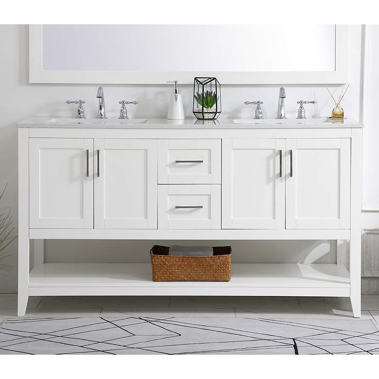 Image 1 Vaedra 60" Wide White 2-Drawer 4-Door Double Sink Vanity