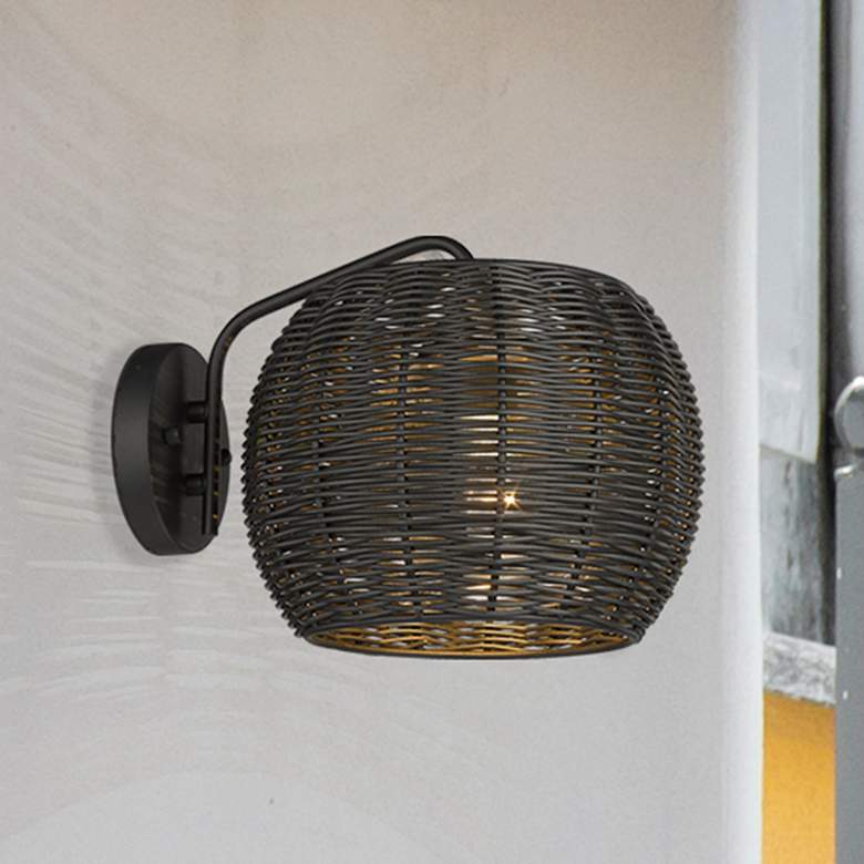 Image 2 Vail 9" High Natural Black and Rattan Outdoor Wall Light