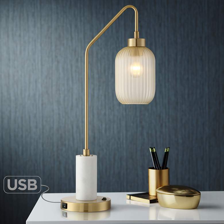 Image 1 Vaile Modern Marble and Glass USB Desk Lamp by Possini Euro Design