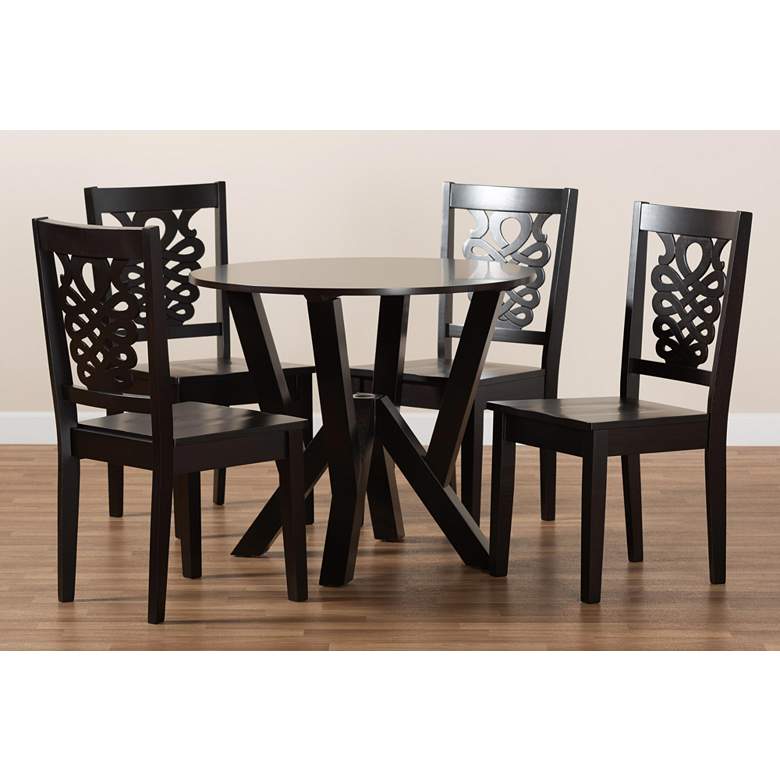 Image 7 Valda Dark Brown Wood 5-Piece Dining Table and Chair Set more views