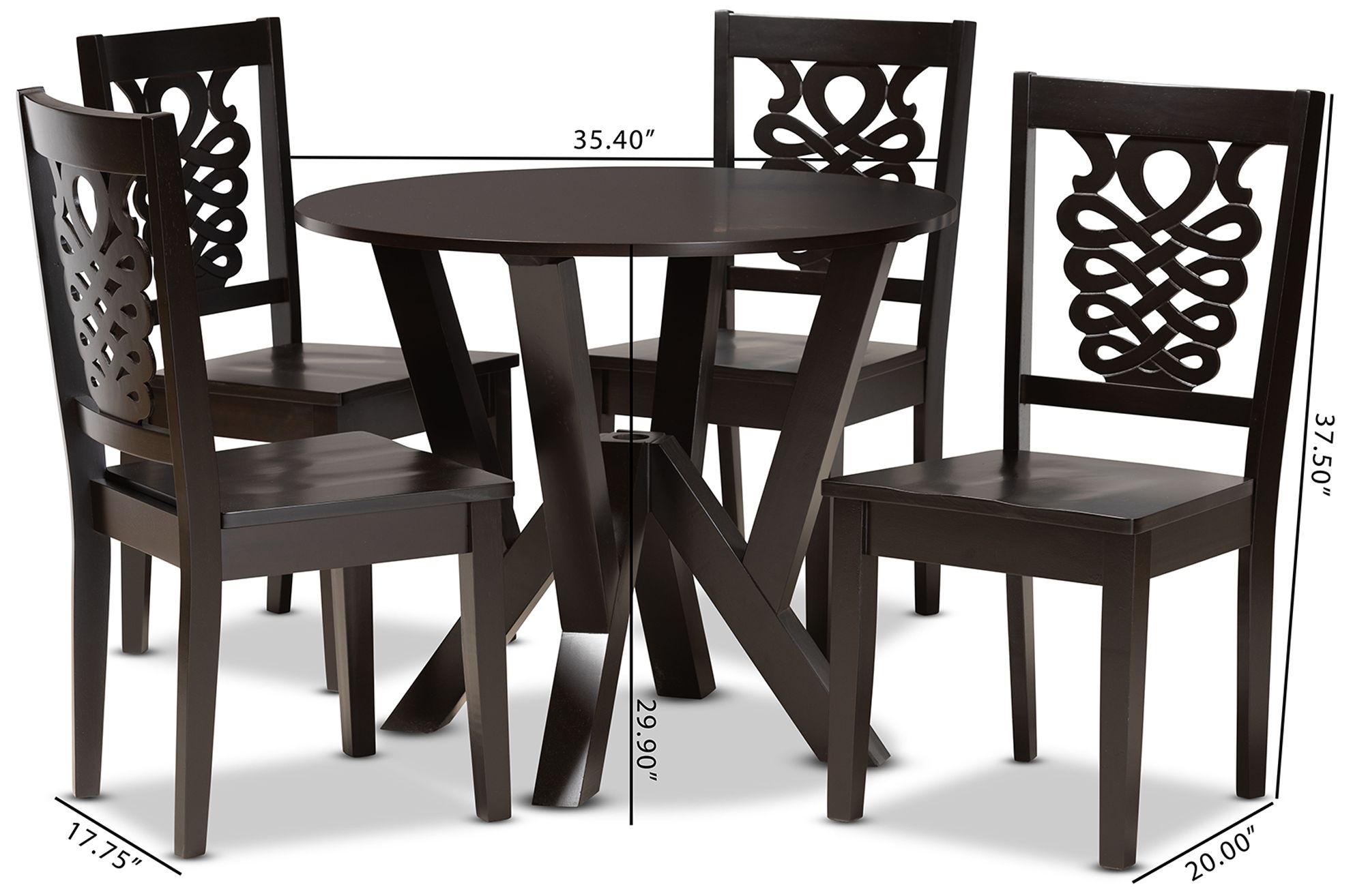 Valda Dark Brown Wood 5-Piece Dining Table and Chair Set