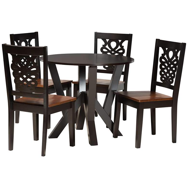 Image 1 Valda Two-Tone Brown Wood 5-Piece Dining Table and Chair Set