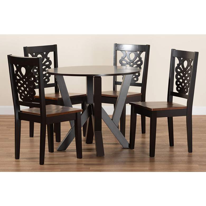 Image 7 Valda Two-Tone Brown Wood 5-Piece Dining Table and Chair Set more views