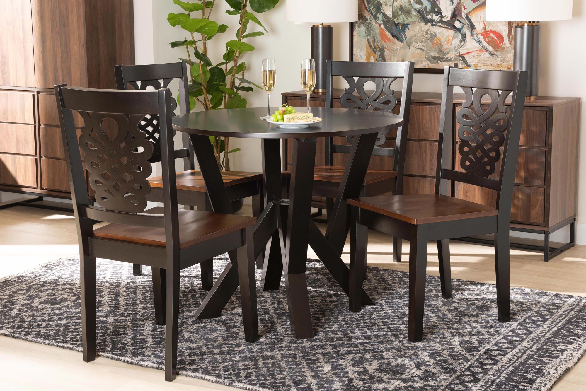 Valda Two-Tone Brown Wood 5-Piece Dining Table and Chair Set