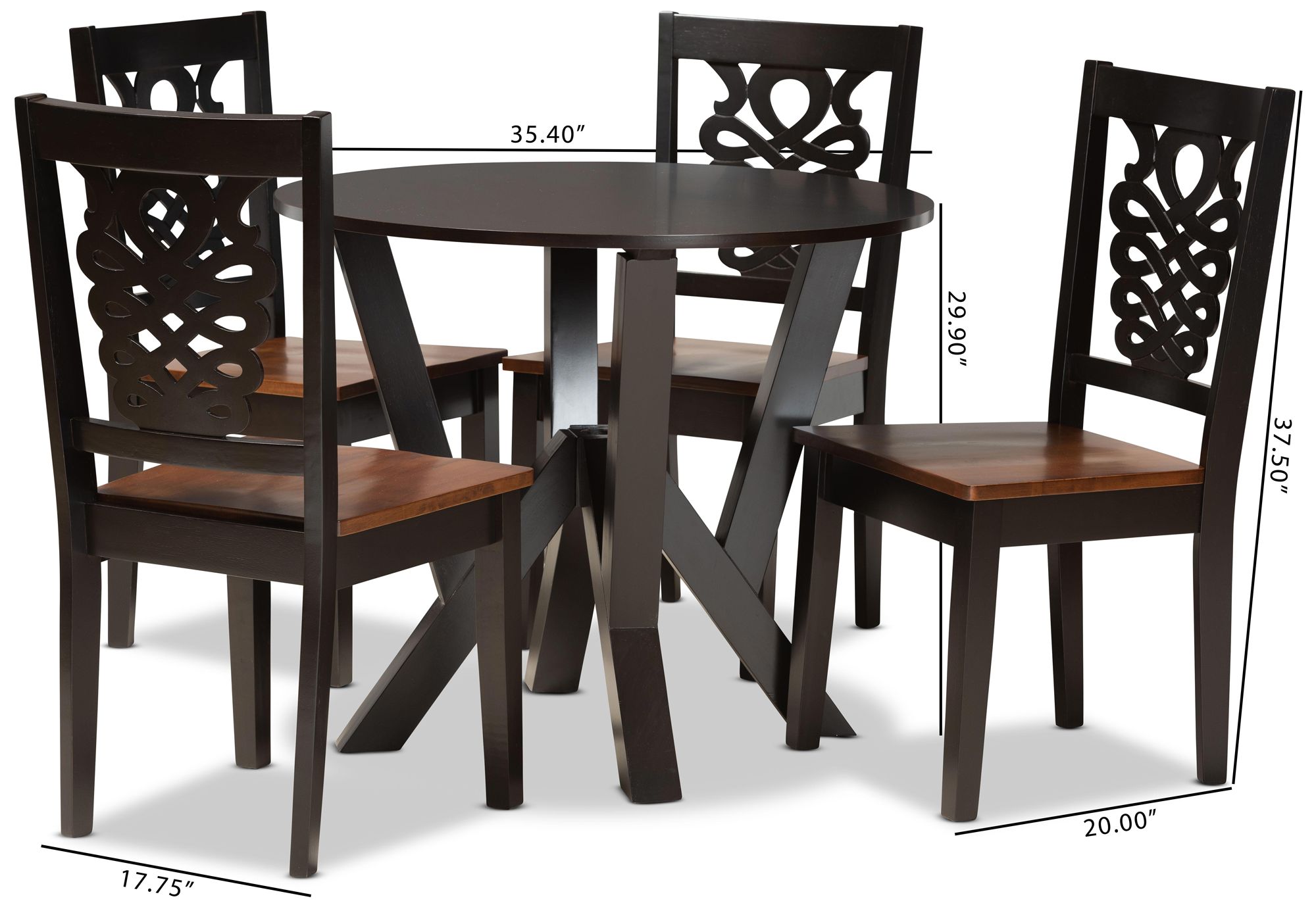 Valda Two-Tone Brown Wood 5-Piece Dining Table and Chair Set