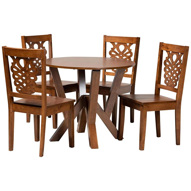 Image 1 Valda Walnut Brown Wood 5-Piece Dining Table and Chair Set