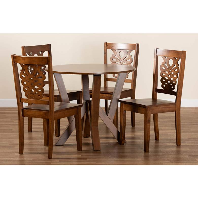 Image 7 Valda Walnut Brown Wood 5-Piece Dining Table and Chair Set more views
