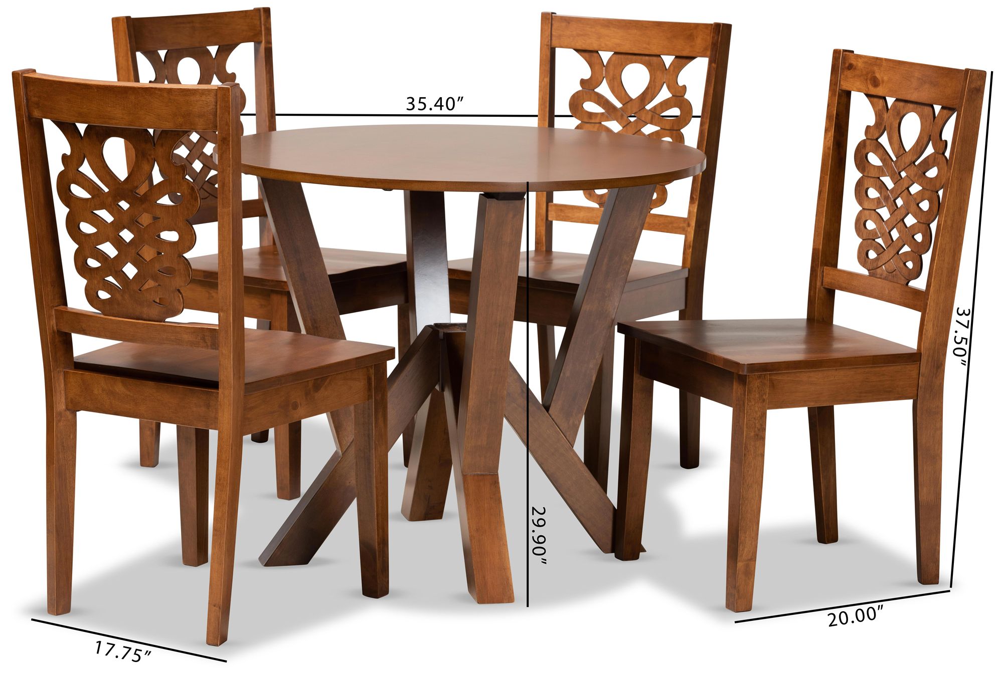 Valda Walnut Brown Wood 5-Piece Dining Table and Chair Set