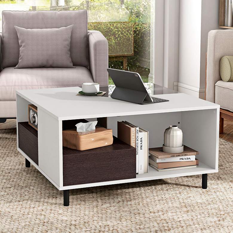 Image 1 Valdes 31 1/2"W White Square Coffee Table with LED Light