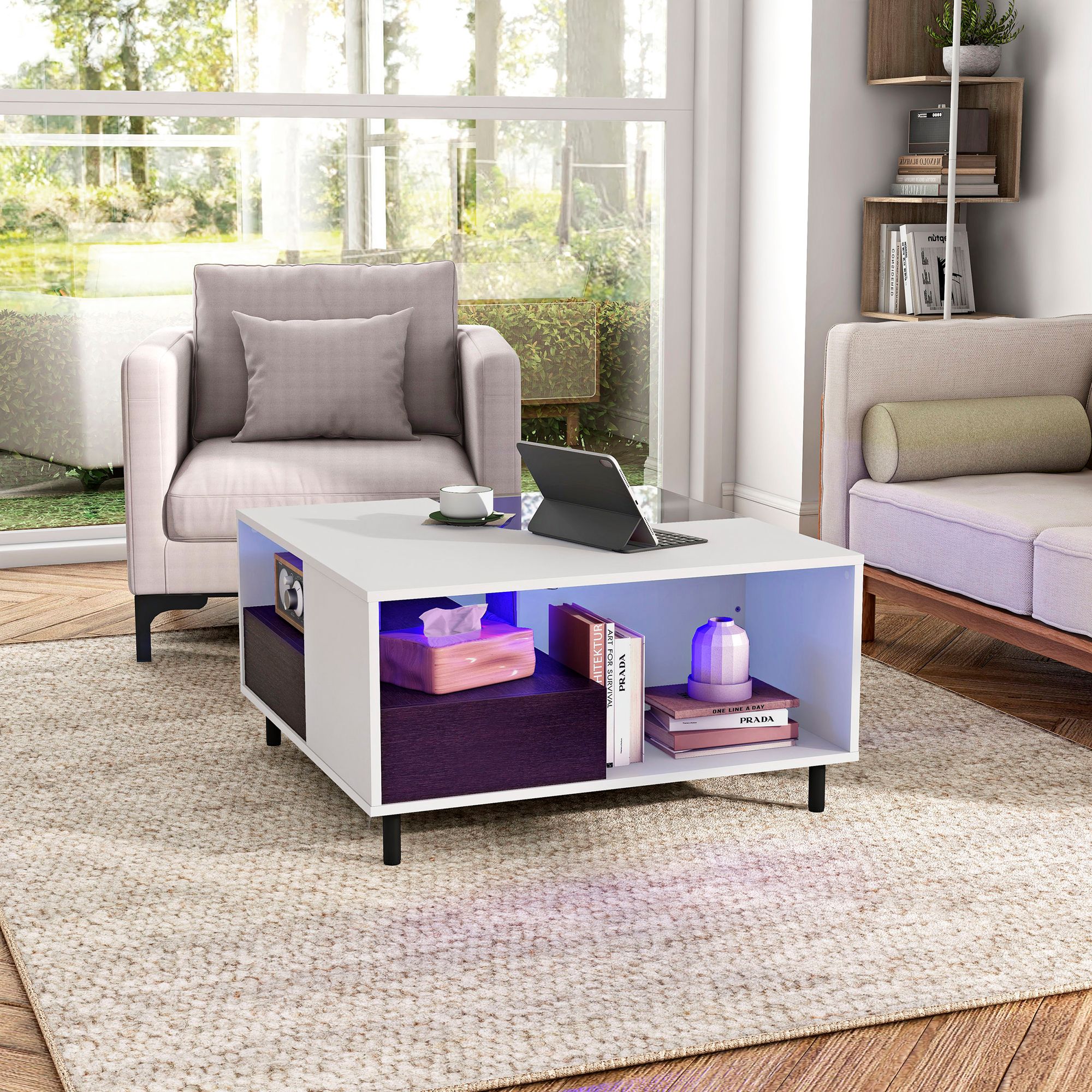 Valdes 31 1/2"W White Square Coffee Table with LED Light