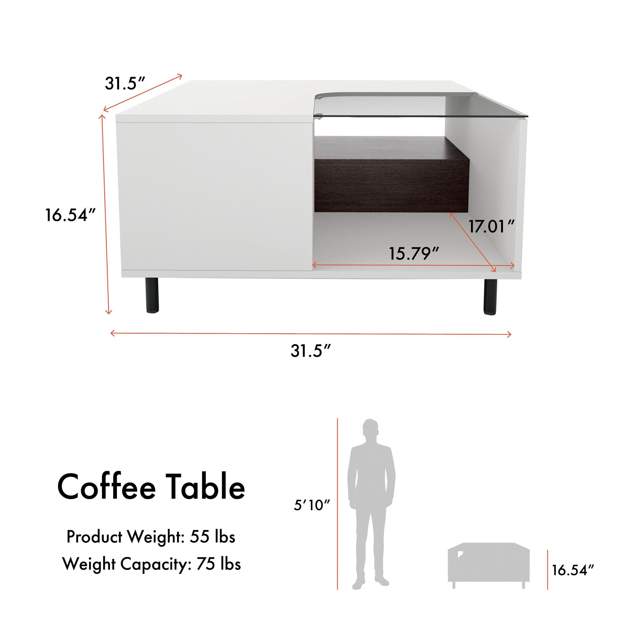 Valdes 31 1/2"W White Square Coffee Table with LED Light
