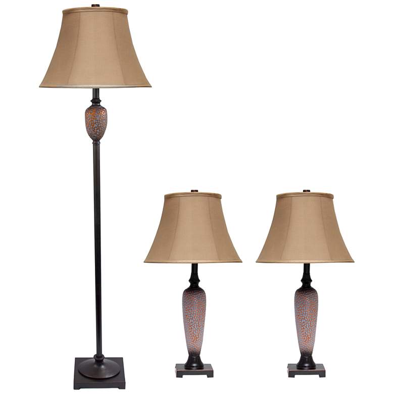 Image 2 Valdivian Hammered Bronze 3-Piece Floor and Table Lamp Set