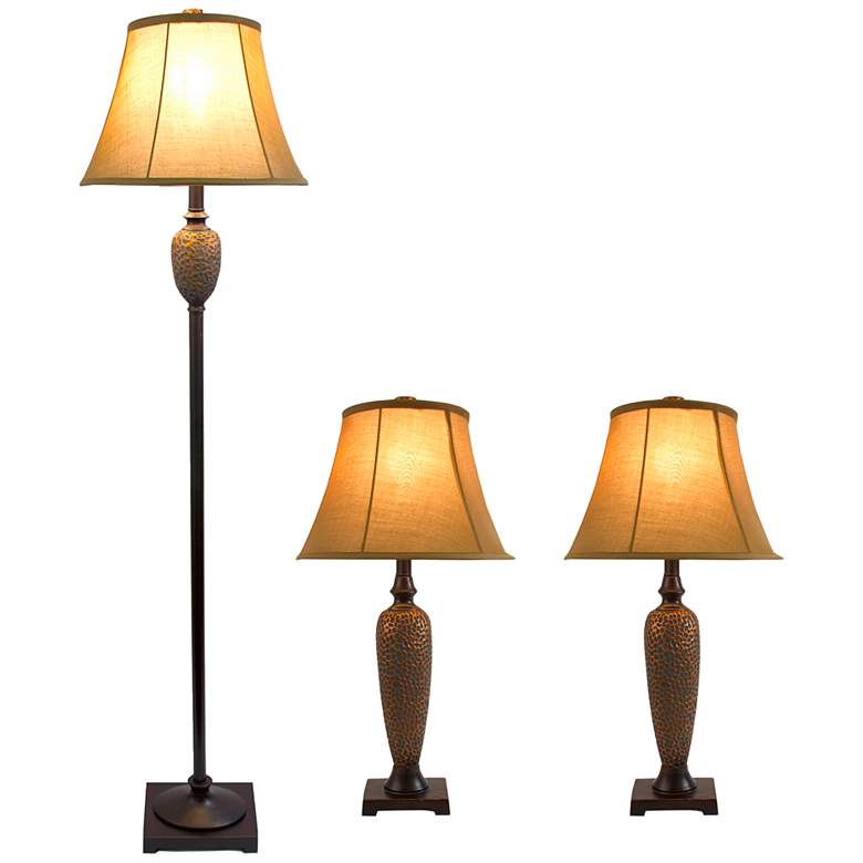 Image 7 Valdivian Hammered Bronze 3-Piece Floor and Table Lamp Set more views