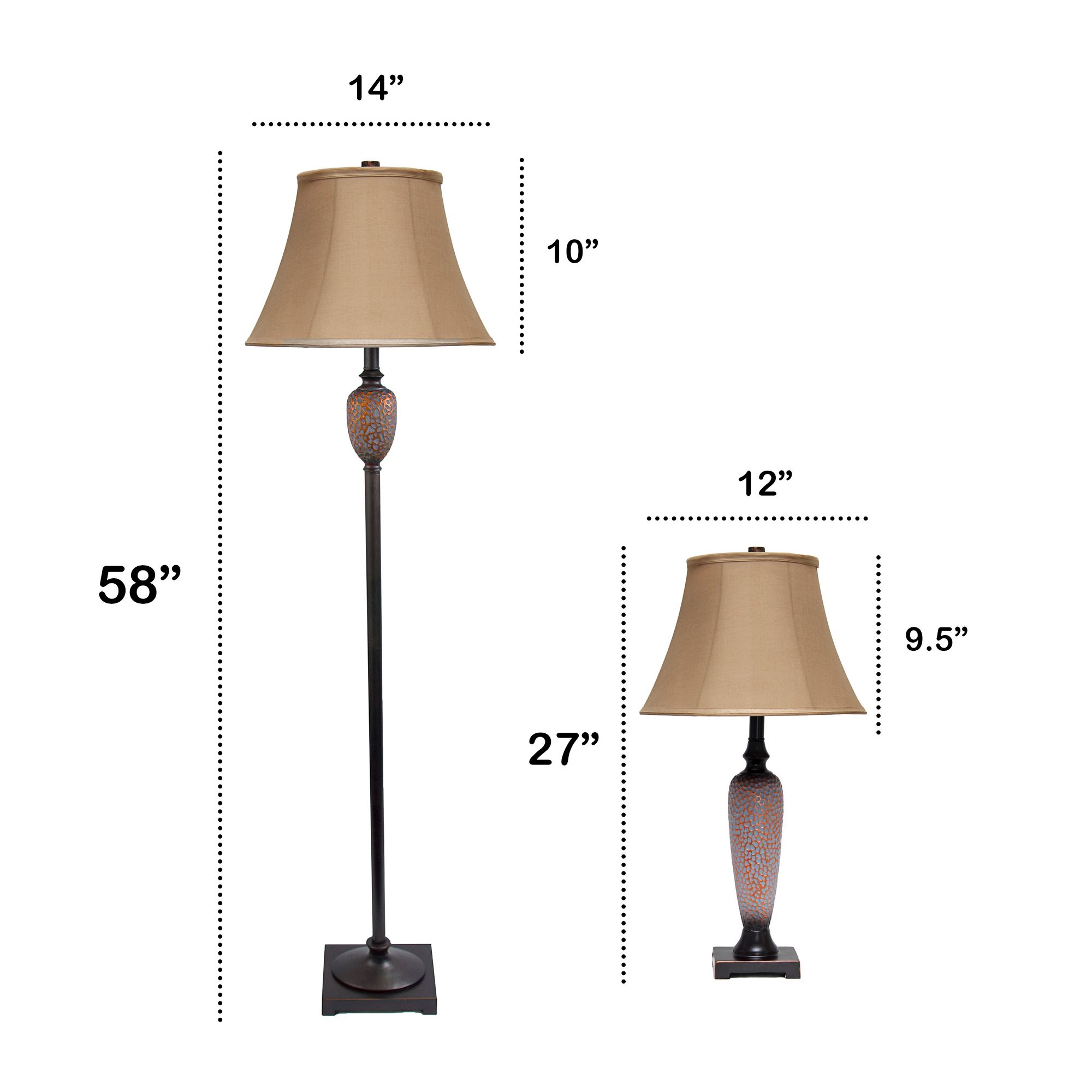 Valdivian Hammered Bronze 3-Piece Floor and Table Lamp Set