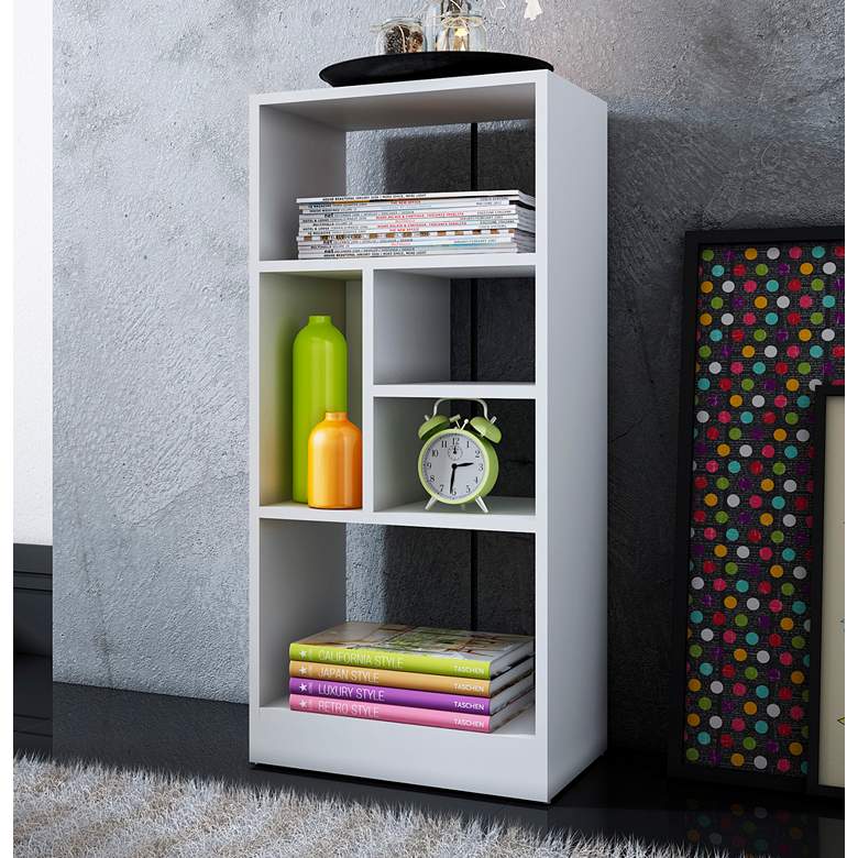 Image 1 Valenca 35 1/2 inch High 5-Shelf White Wood Modern Bookcase