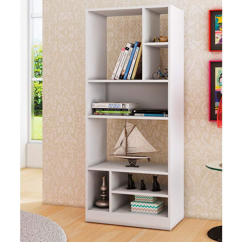 Image 1 Valenca 53 1/4 inch High 8-Shelf White Modern Bookcase