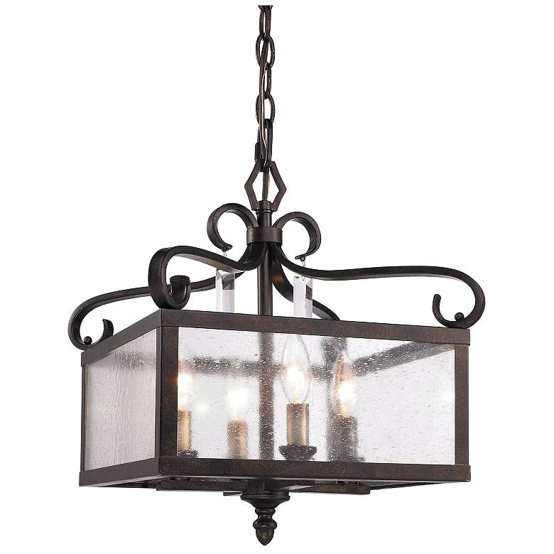 Image 1 Valencia 18.5" Wide 4-Light Fired Bronze Pendant with Seeded Glass