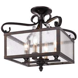 Image5 of Valencia 18.5" Wide 4-Light Fired Bronze Pendant with Seeded Glass more views