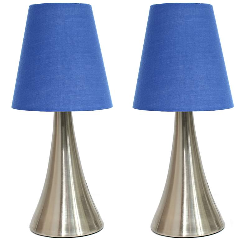 Image 1 Valencia 2 Pack Mini Touch Table Lamp Set with Blue Fabric Shades