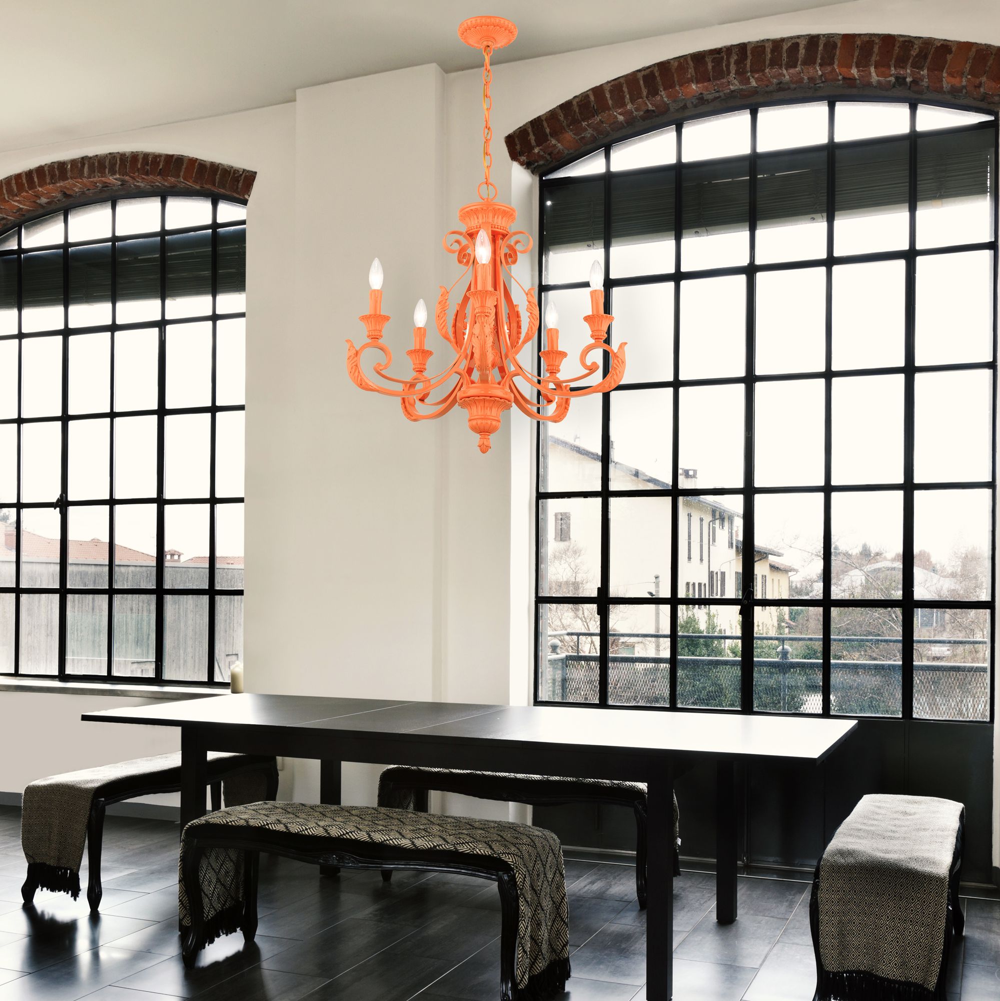 Valencia 5 Light Shiny Orange Chandelier
