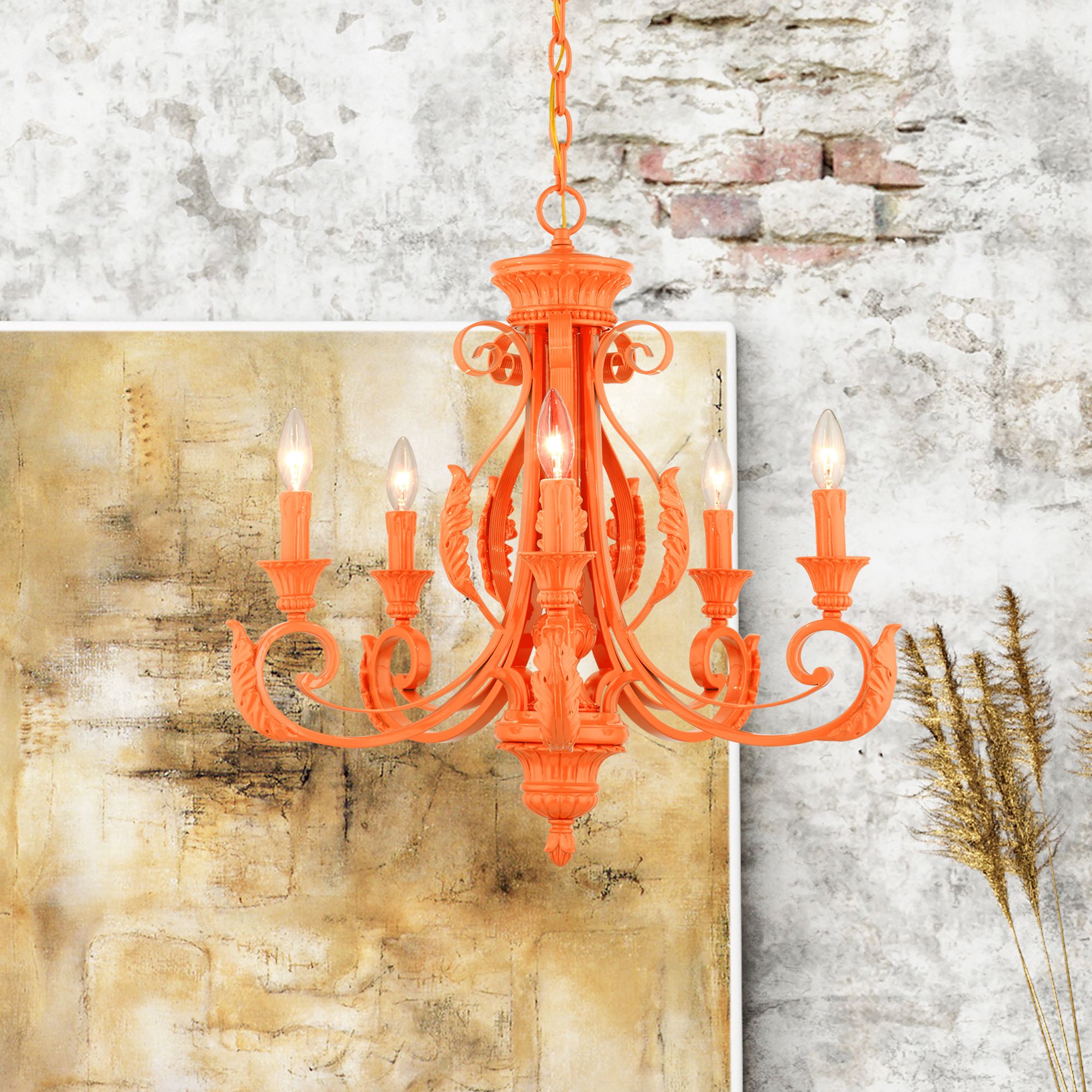Valencia 5 Light Shiny Orange Chandelier