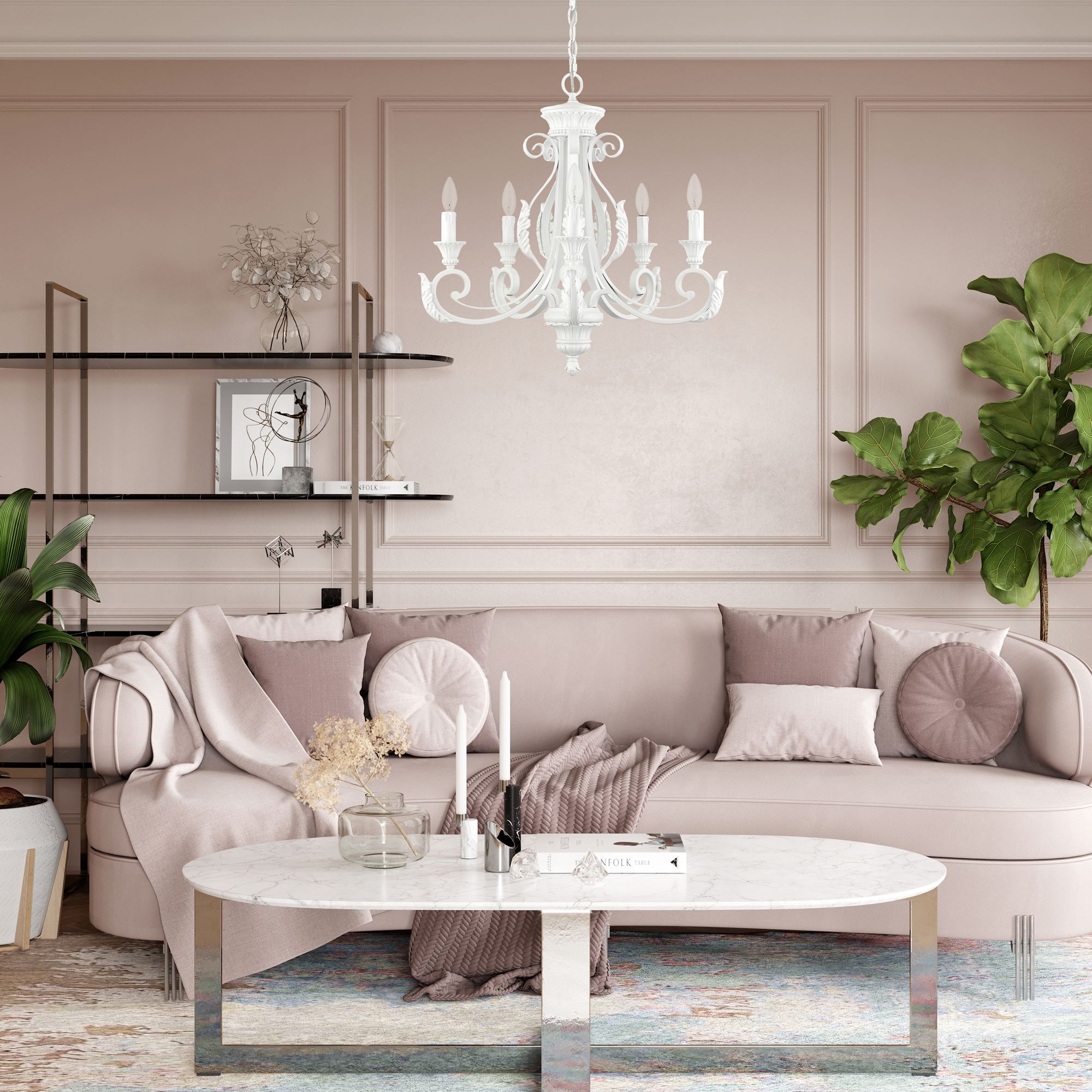 Valencia 5 Light Shiny White Chandelier