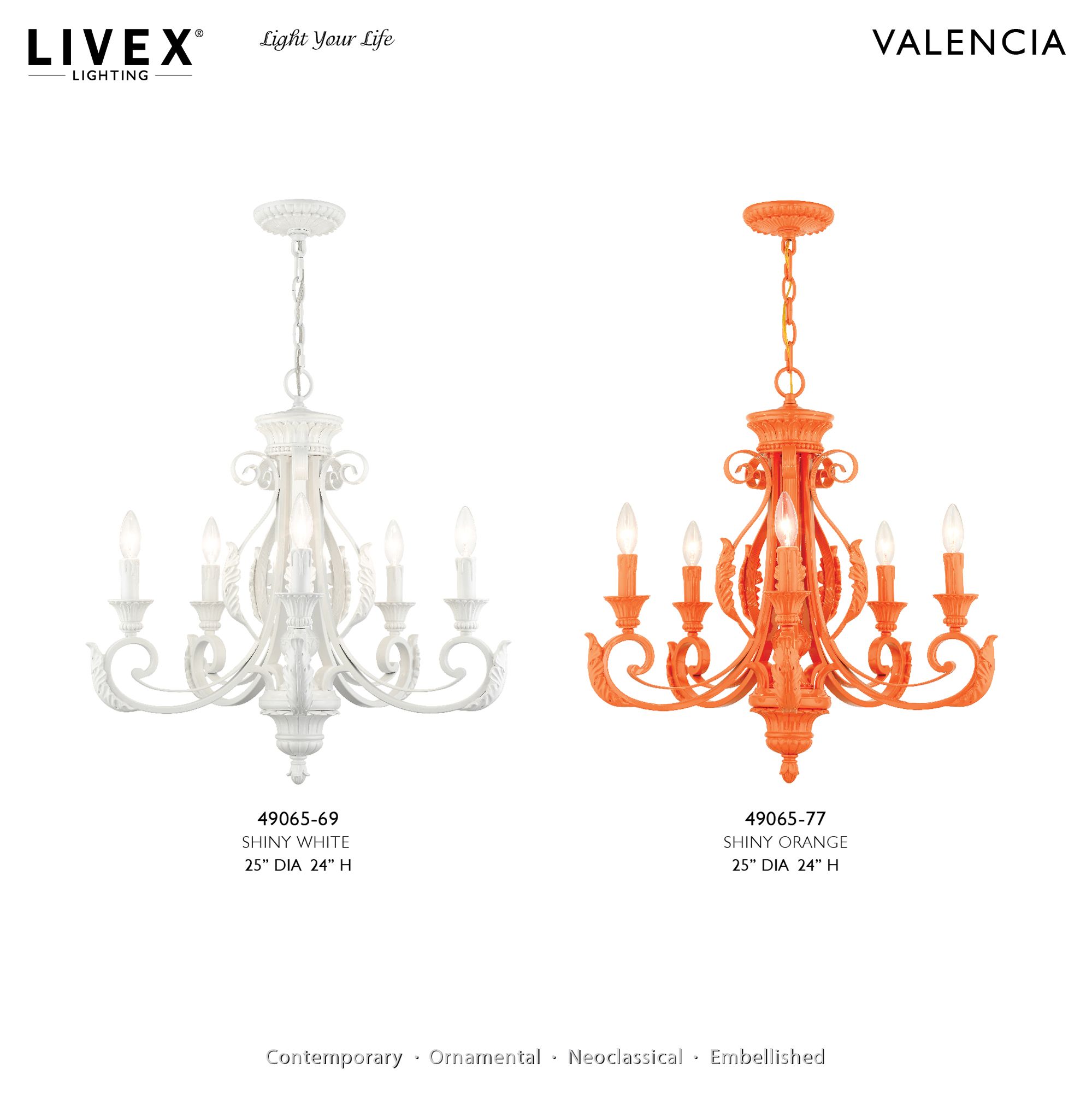 Valencia 5 Light Shiny White Chandelier