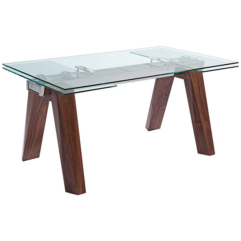 Image 1 Valencia Clear Glass Top and Walnut Extendable Dining Table
