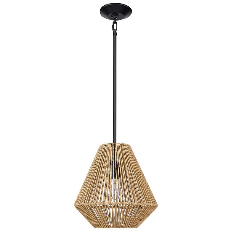 Image 2 Valentina 12 1/4"W Black with Natural Raphia Pendant Light more views