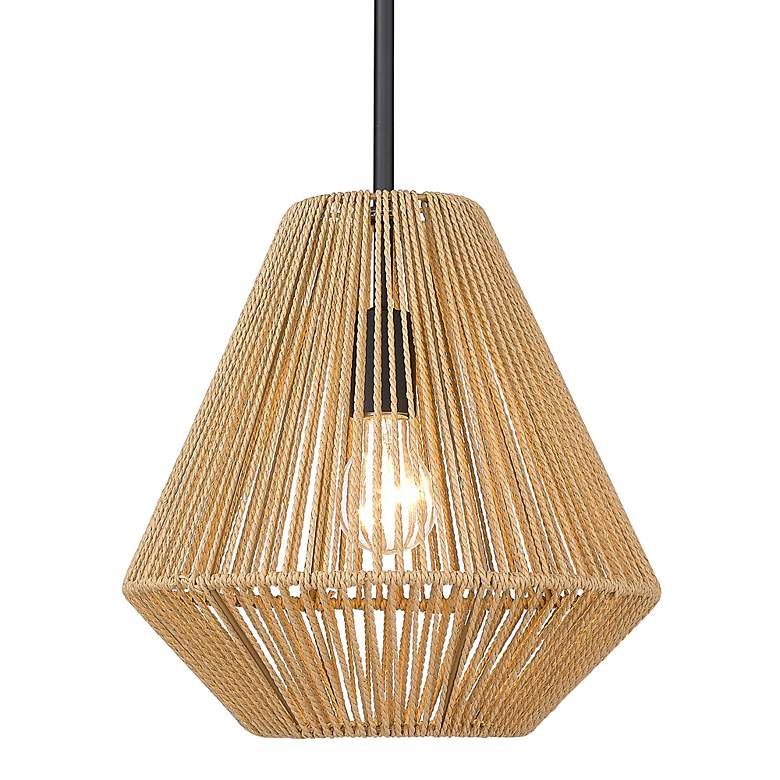 Image 3 Valentina 12 1/4"W Black with Natural Raphia Pendant Light more views