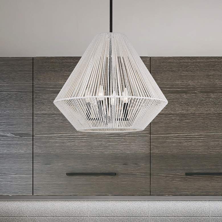 Image 1 Valentina 21" Matte Black 4-Light Pendant With Bleached White Raphia R