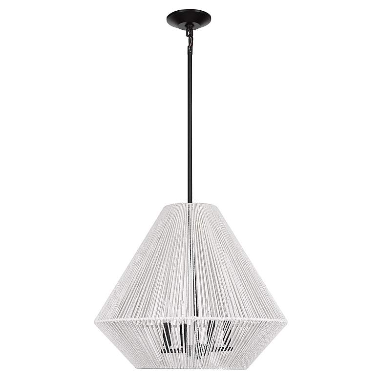 Image 3 Valentina 21" Matte Black 4-Light Pendant With Bleached White Raphia R more views