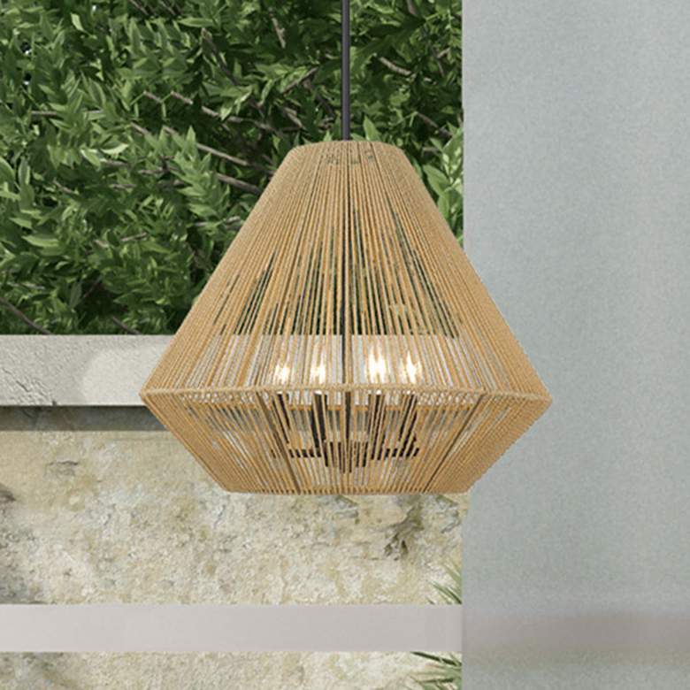 Image 2 Valentina 21 inch Wide 4-Light Natural Raphia Rope Modern Pendant