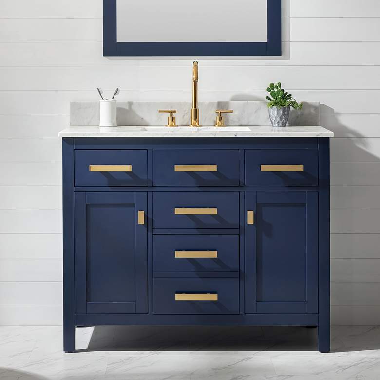 Image 1 Valentino 42" Wide 5-Drawer Blue Marble-Top Single Vanity