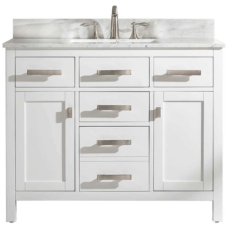 Valentino 42 inch Wide 5 Drawer White Marble-Top Single Vanity