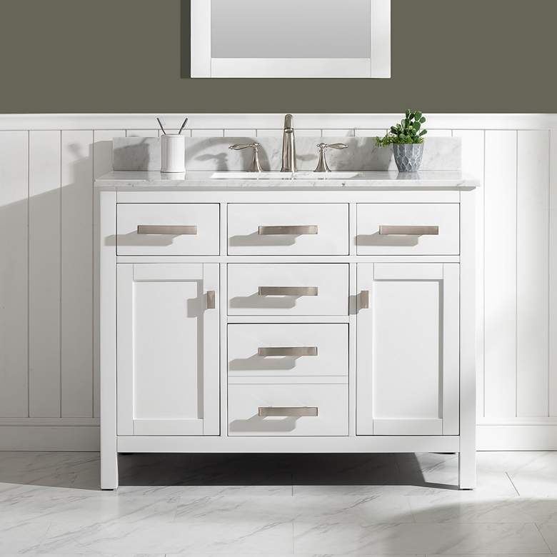 Image 1 Valentino 42" Wide 5 Drawer White Marble-Top Single Vanity