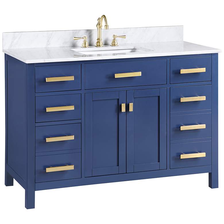 Image 1 Valentino 48" Wide Blue Wood 5-Drawer Single Sink Vanity