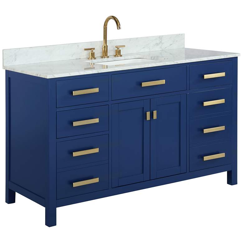 Image 1 Valentino 54" Wide Blue Wood 5-Drawer Single Sink Vanity