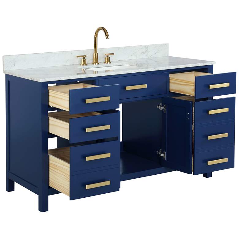 Valentino 54 inch Wide Blue Wood 5-Drawer Single Sink Vanity more views