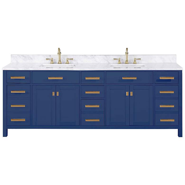 Image 1 Valentino 84" Wide Blue Wood 7-Drawer Double Sink Vanity