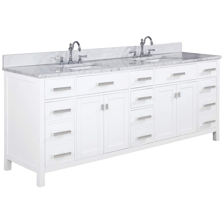 Image 1 Valentino 84 inch Wide White Wood 7-Drawer Double Sink Vanity