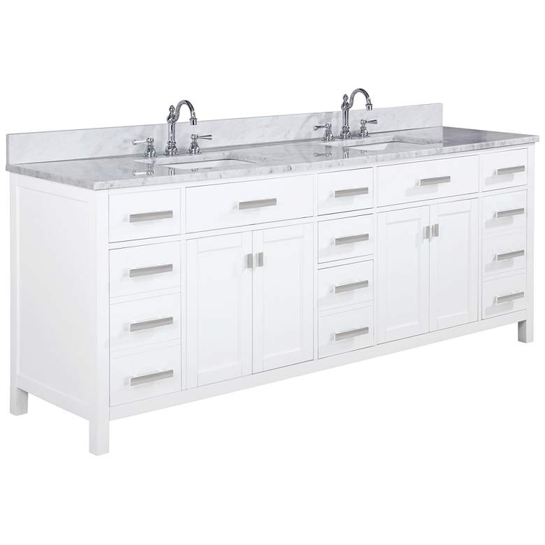 Image 1 Valentino 84" Wide White Wood 7-Drawer Double Sink Vanity