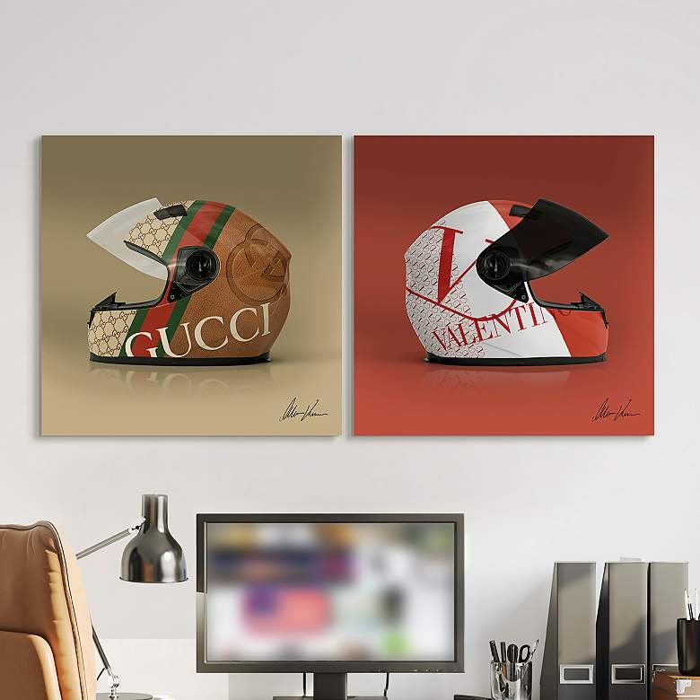 Image 1 Valentino and Gucci Helmet 24 inch Square 2-Piece Wall Art Set