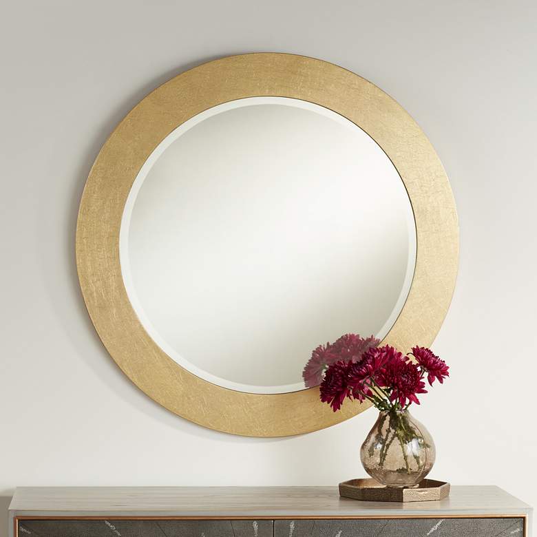 Image 1 Valera Glossy Gold 31 1/2" Round Wall Mirror
