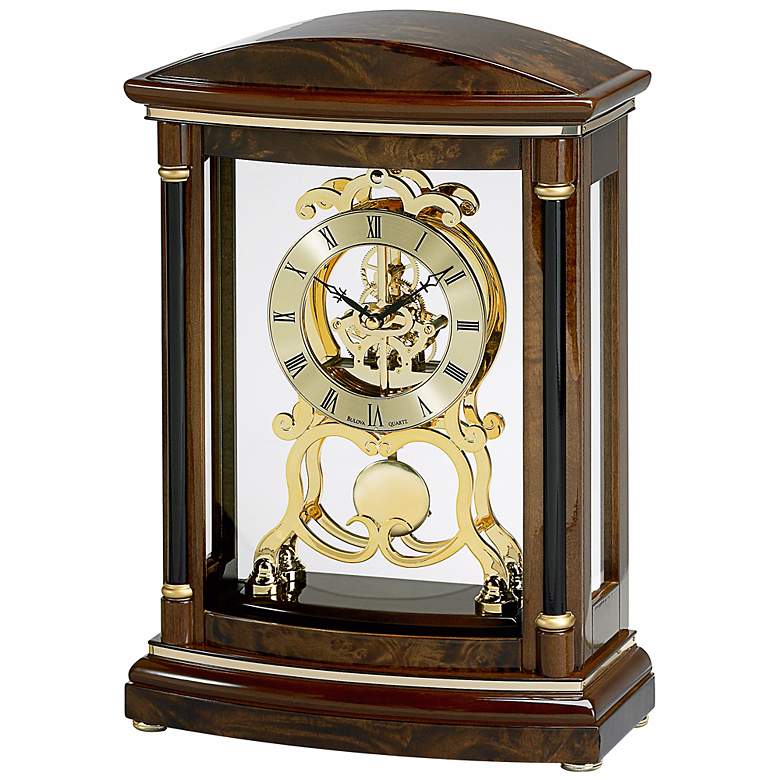 Image 1 Valeria Burl Veneer 14" High Bulova Mantel Clock