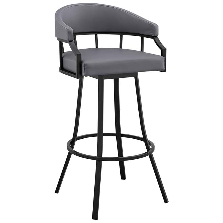 Image 1 Valerie 26 in. Swivel Barstool in Black Finish with Slate Grey Faux Leather