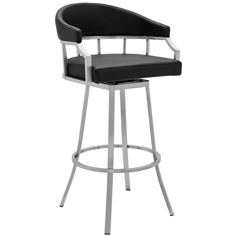 Image 1 Valerie 26 in. Swivel Barstool in Brushed Stainless Steel Finish, Black