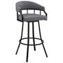 Valerie 30 in. Swivel Barstool in Black Finish with Slate Grey Faux Leather