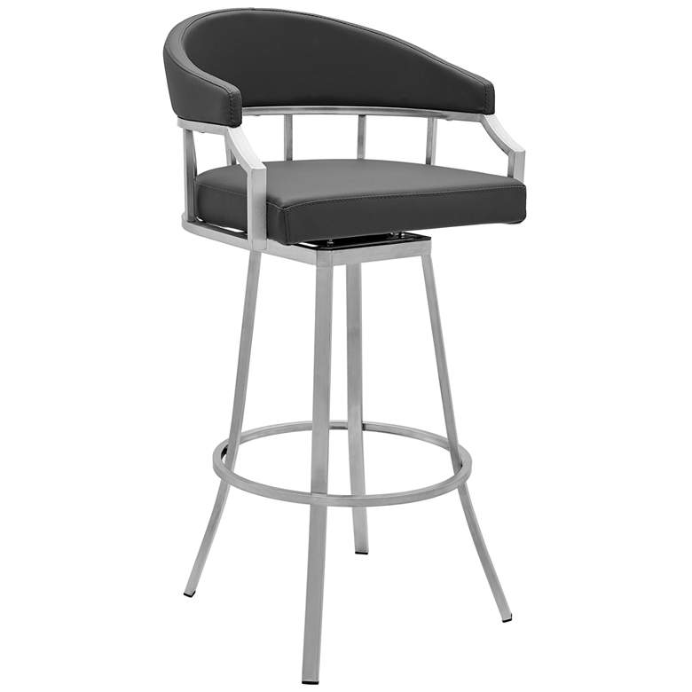 Image 1 Valerie 30 in. Swivel Barstool in Brushed Stainless Steel Finish, Gray